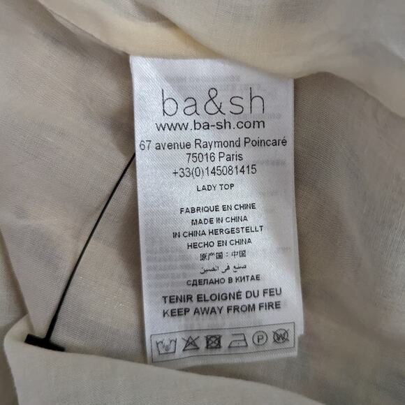 BA&SH Gaby Metallic Blouse Silk Ochre Gold Abstract Print 3/4 Sleeve Size XS - Picture 8 of 12